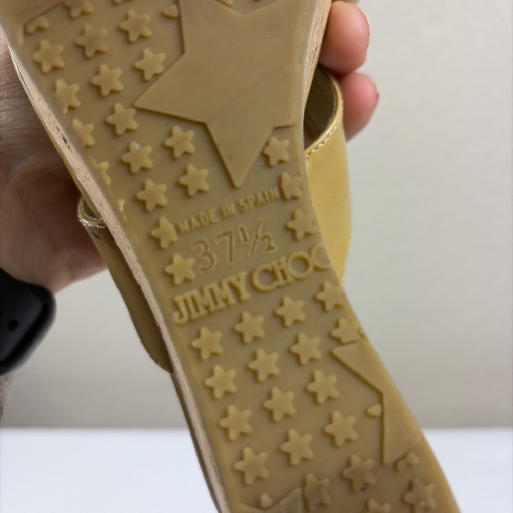 Jimmy Choo Pathos patent leather thong slip-on cork wedge sandals woman 37.5 - Picture 8 of 9